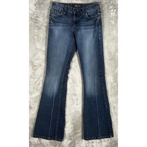 L.e.i. Womens Juniors Sz 1 Sophia Hipster Flare Jeans Blue dark whiskers faded